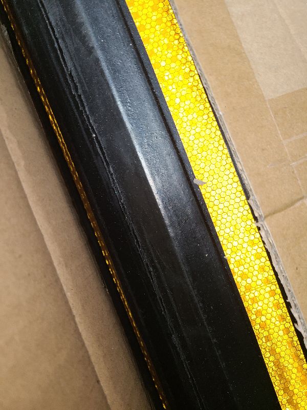 Photo 1 of 2 Pack Rubber Parking Guide Blocks Heavy Duty Wheel Stop Stoppers for Car Garage Parks Professional Grade Parking Rubber Curb w/Yellow Refective Stripes for Truck RV Trailer 21.25"(L)x5.7"(W)x3.54"(H)