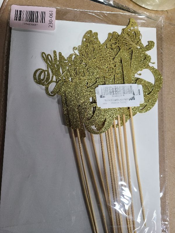 Photo 1 of 12 Pack Mis 15 Centerpiece Sticks, Happy 15th Birthday Party Decorations, Double Sided Gold Glitter Hello 15 Fabulous Table Toppers, Cheers to 15 Years Old Birthday Anniversary Party Decotations