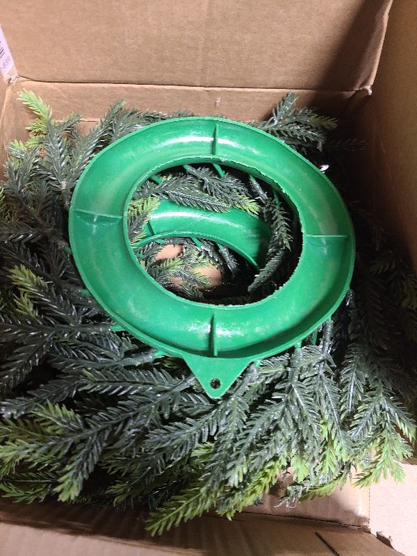 Photo 1 of 2 Pcs Christmas DIY Gree Wreath 10 Inch Green Artificial Wreaths DIY Faux Plain Wreaths Front Door Green Farmhouse Cabinets Wreath Indoor Outdoor Wall Decor(Pine Needle)