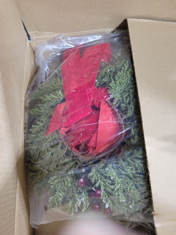 View 2 of 12 Pcs Christmas Kitchen Cabinet Wreaths with Red Berries and Ribbon 13'' Small Christmas Wreath Decorations with Farmhouse Decoration Artificial Hanging Garlands for Front Door Window Wall