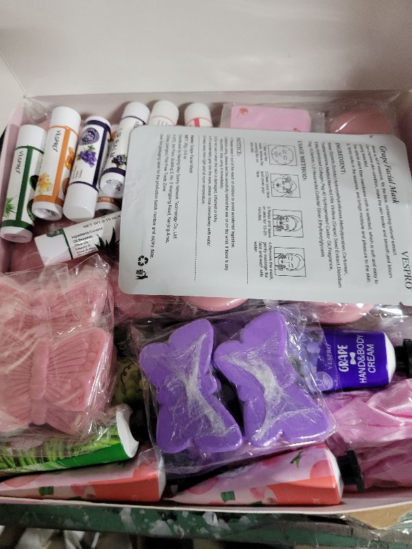 Photo 1 of 110PCS Spa Party Supplies for Girls Spa Party Favors Include Face Masks Skincare, Hand Cream, Lip Balm, Eye Patches, Lip Mask, Mini Hair Brush, Stocking Stuffers for Teen Girls, Sleepover Party Gifts