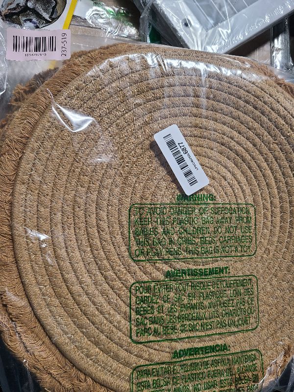 Photo 1 of 13.8 in Round Woven Placemats Set of 8, Washable Cotton Rope Place Mats for Dining Table Decor, Boho Farmhouse Rustic Table Mats Plate Chargers for Dinner Plates
