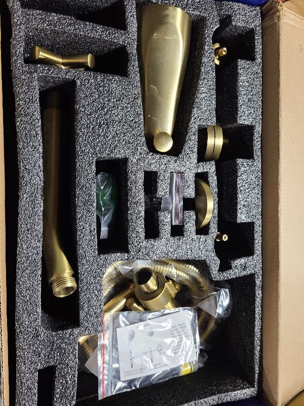 Photo 1 of 2 Handles Tub Shower Faucet Set with 10 Spray Handheld Shower Brushed Gold Shower System with Tub Spout Single Handle 4.7 Inch Shower Handheld Shower Fixtures Tub and Shower Trim Kit