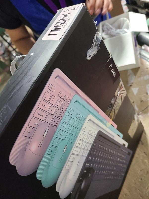 Photo 3 of Wireless Keyboard and Mouse Combo - Full-Sized Ergonomic Keyboard with Wrist Rest, Phone Holder, Sleep Mode, Silent 2.4GHz Cordless Keyboard Mouse Combo for Computer, Laptop, PC, Mac, Windows -Trueque