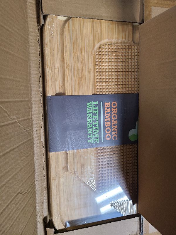 Photo 1 of 24 Inch Organic Bamboo Extra Large Carving Board with Lifetime Replacements - 2XL Meat Cutting Board and Wooden Butcher Block with Pour Spout, Turkey Platter for Christmas Holiday Essentials