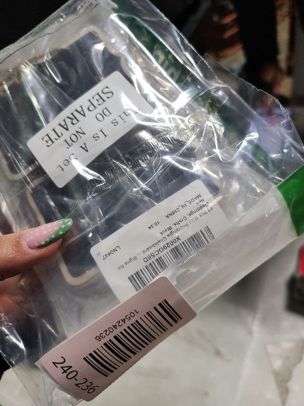 Photo 1 of 12 Pcs Mini Rectangle Chalkboard Label for Message Board Signs Mini Chalkboards Signs Hanging Rectangle Chalkboards Message Board Hanging Signs for Weddings, Crafts, Black