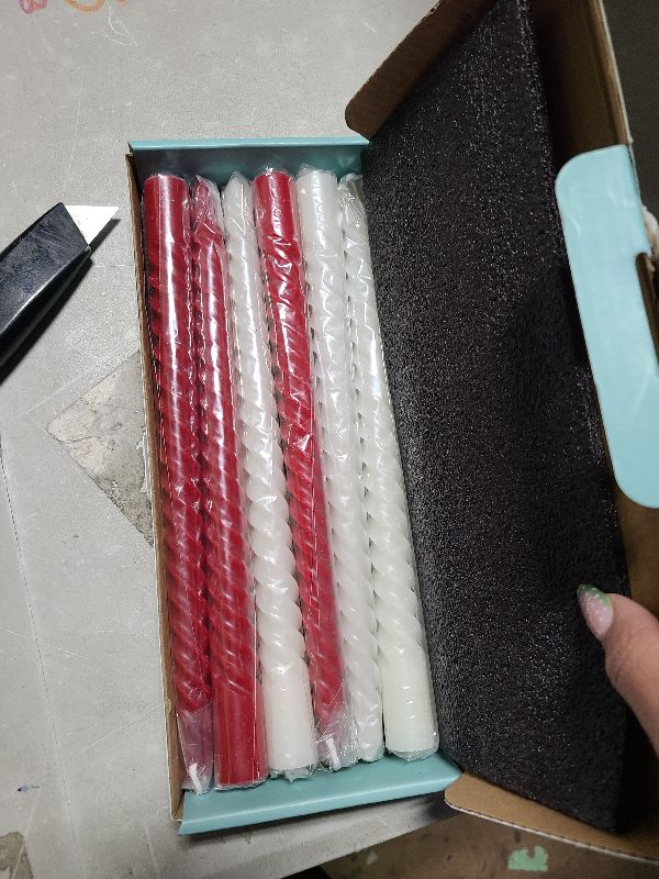 Photo 1 of 10 Inch 3 Red and 3 White Spiral Taper Candle Set, Unscented Dripless Candlesticks for Valentine’s Day, Holiday Décor, and Festive Dinners