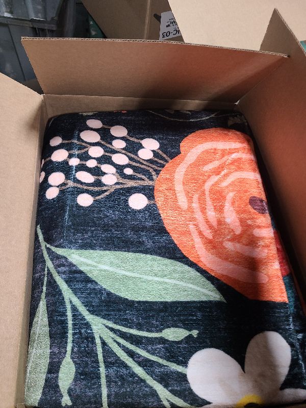 Photo 1 of 10x12 Area Rugs for Living Room: Floral Washable Rug Vintage Large Soft Boho Non-Slip Carpet Stain Resistant Low Pile Carpets for Bedroom Dining Room Farmhouse Nursery Hallway Home Office Black