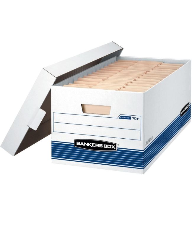 Photo 1 of (823)
Bankers Box 20 Pack STOR/FILE Medium-Duty File Storage Boxes, FastFold, Lift-Off Lid, Letter, White/Blue