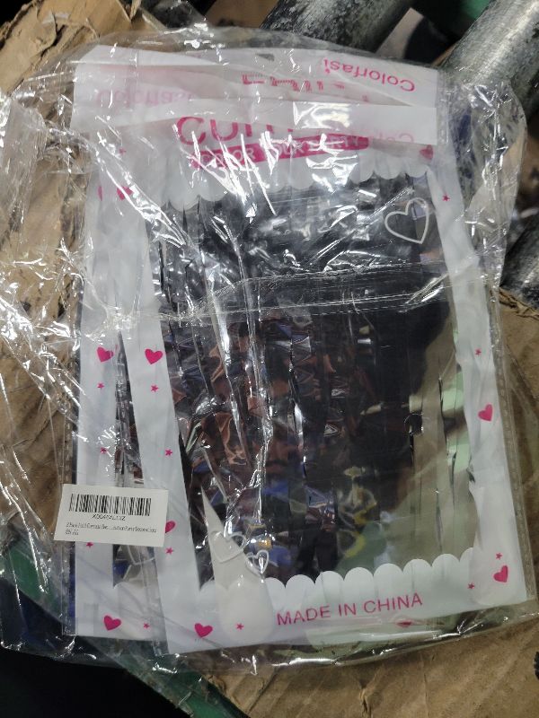 Photo 1 of 2 Pack Foil Curtain Backdrop Silver Metallic Tinsel Foil Fringe Curtains Photo Booth Props for Birthday Wedding Engagement Baby Shower Bachelorette Christmas Holiday Celebration Party Decorations