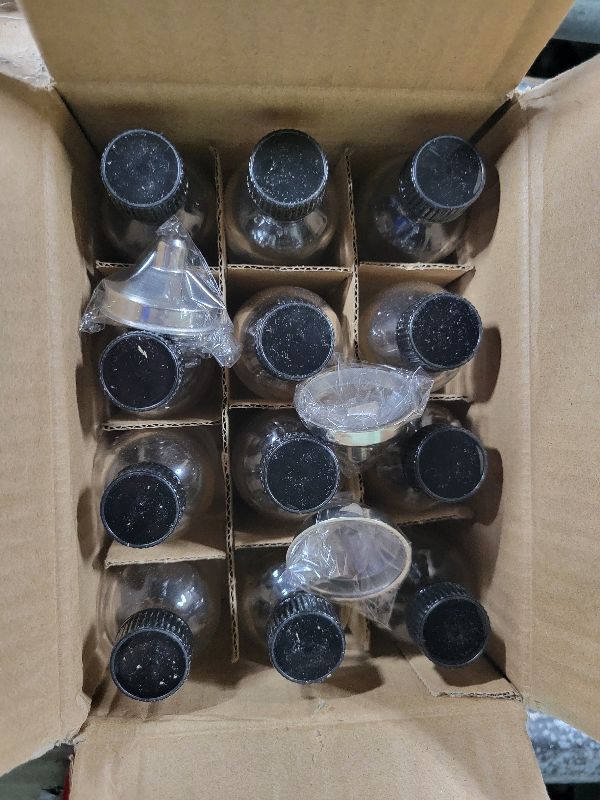 Photo 1 of 12 Pack, 2 oz Small Clear Glass Bottles w/Lid & 3 Funnels - 60ml Boston Shot Bottles for Health, Immunity, Potion, Wellness, Sample, Ginger, Juice - Mini Personal Care & Beauty Travel Bottle