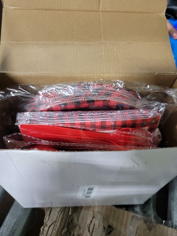 Photo 1 of 175PCS Large Christmas Paper Plates and Napkins Serves 25, Red Disposable Dinnerware Set, Christmas Party Supplies Decoration, Holiday Party Plates Total