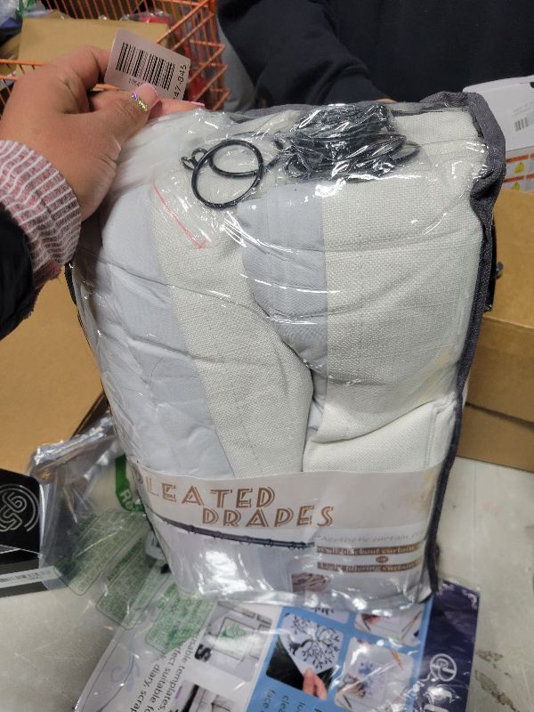 Photo 1 of 100% Blackout Linen 96 Inch Curtains 2 Panel Set for Bedroom, Modern Pinch Pleated Natural Linen Off Beige White Insulated Heavy Curtain 40 x 96 Inches Length Sliding Glass Door Room Darkening Drapes