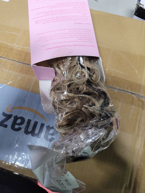 Photo 1 of 12 Inch Ponytail Extension - Clip in Ponytail Hair Extensions, Curly Pony Tails Hair Extensions, Synthetic Claw Clip Ponytail Extension for Women (Color: Medium Blonde with Beige Blonde Highlights)