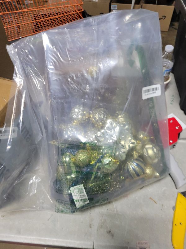 Photo 1 of 110Pcs Christmas Ball Ornaments Set, Assorted Blue and Gold Christmas Ornaments for Xmas Tree, Shatterproof Plastic Baubles Hanging Decorations for Holiday/Party/Wedding