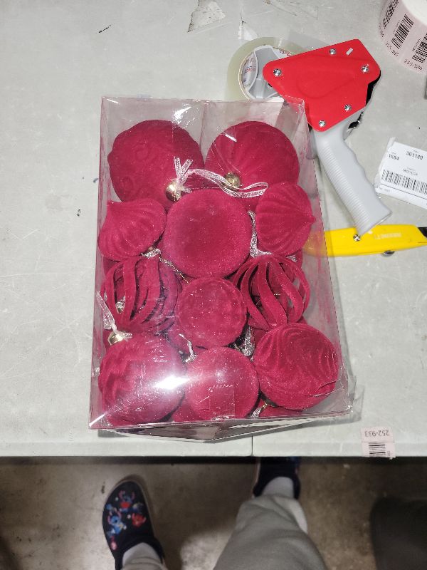 Photo 1 of 30pcs Velvet Christmas Ball Ornaments, Flocked Shatterproof Christmas Ornaments Hanging Xmas Tree Decorations Set for Home Party Holiday Decor (Multi-Size, Burgundy)