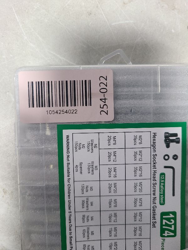 Photo 1 of 1274 Pcs M2 M3 M4 M5 Metric Screw Set, Hex Socket Head Cap Screws Nuts and Washers Assortment Kit, Metric Bolts and Nuts Kit, 12.9 Carbon Steel Assorted Machine Screw Assortment Kit, with 4 Spanner