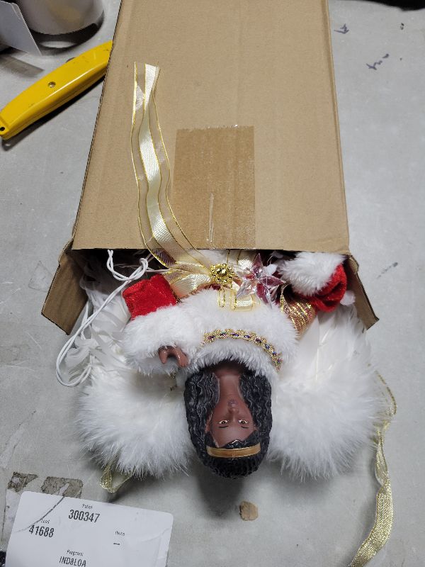 Photo 1 of 12.2'' Black Angel Christmas Tree Topper with Lights Standing African American Christmas Decorations Black Angel Figurines Treetop for Xmas Home Decor Winter Holiday(Red,Vibrant Style)