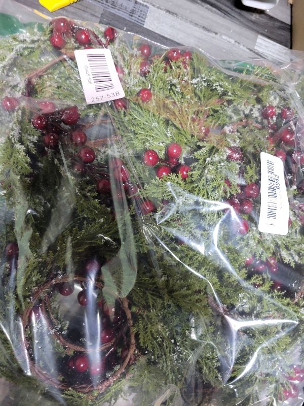 Photo 1 of 12 Pieces 8" Mini Christmas Wreaths - Small for Kitchen Cabinet/Window/Front Door, Artificial Red Berries & Pinecones, Christmas Candle Rings, Table/Farmhouse Decoration (No Ribbon)