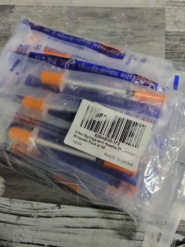 Photo 1 of 0.5ml Syringe with Needle,31G 0.5cc 5/16 Inch 8mm Needle and Syringe,Individually Wrapped,Pack of 30