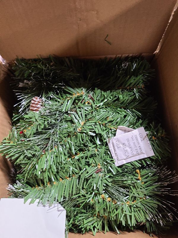 Photo 1 of [ Timer & 8 Modes ] 9 Ft by 10 Inch 50 LED Prelit Christmas Garland Decorations Warm White Lights Thick 270 Snowy Tips 70 Red Berry 10 Pinecone Xmas Decor Garland Indoor