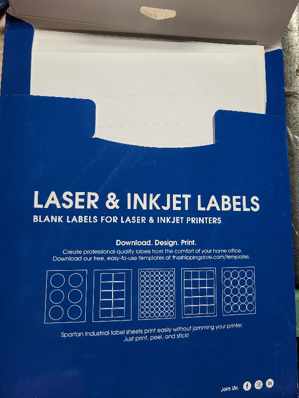 Photo 1 of 1 1/2" X 1" Printable Labels Compatible with Inkjet and Laser Printers - 30 Sheets, 1500 Total Paper Stickers for Return Addresses, UPC and EAN Barcodes - Spartan Industrial Template R004