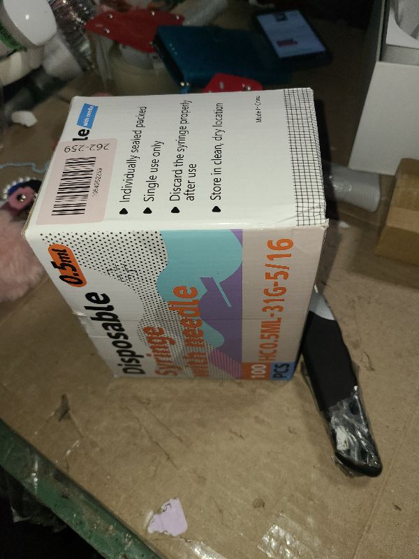 Photo 1 of 0.5ml 31G 5/16 Inch 8mm Syringe, Lab Syringes Individually Wrapped, Pack of 100