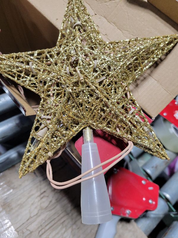 Photo 1 of 10" Christmas Tree Topper Star Lighted with 6 Projection Modes, Light Up Christmas Tree Topper Built-in LED Rotation Light, 3D Glitter Dynamic Projector Tree Top for Xmas Party Decorations Gift