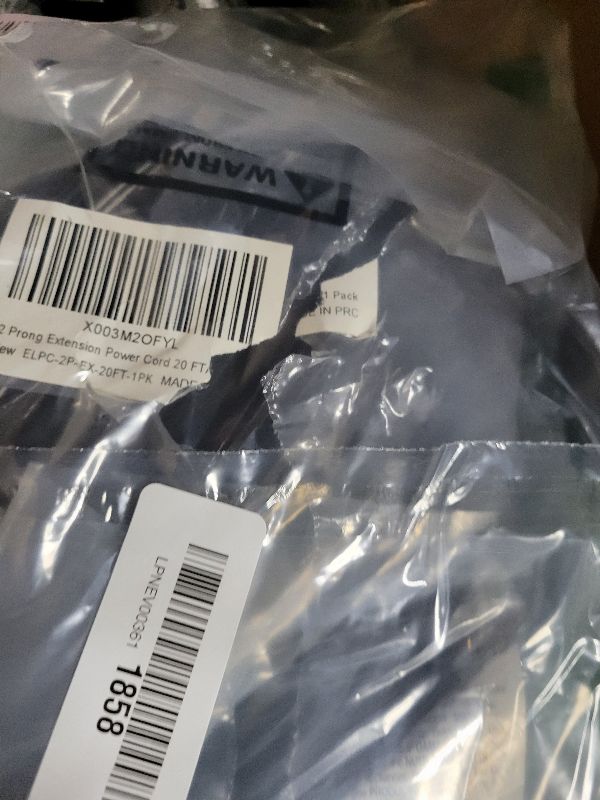 Photo 1 of 2 Prong Extension Power Cord 20 FT, Elecan US AC Male to Female Power Cable 125V 10A ETL Listed Outlets for NEMA 1-15P to NEMA 1-15R with Waterproof Safety Plug Cap+ Ties- Polarized