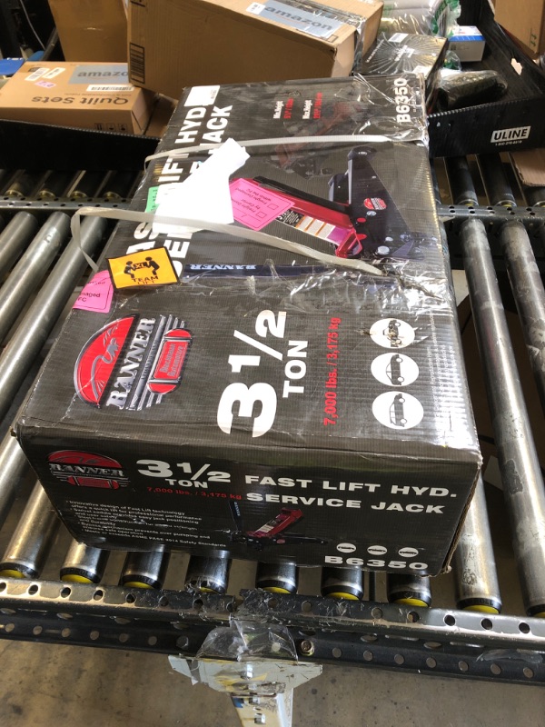 Photo 1 of Blackhawk B6350 Black/Red Fast Lift Service Jack - 3.5 Ton Capacity, 28 1/2" L x 13 3/4" W x 6 1/2" H