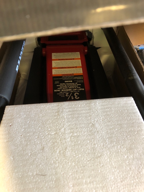 Photo 1 of Blackhawk B6350 Black/Red Fast Lift Service Jack - 3.5 Ton Capacity, 28 1/2" L x 13 3/4" W x 6 1/2" H