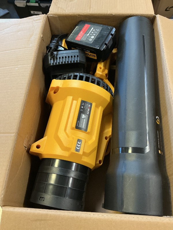 Photo 1 of GEVEELIFE Leaf Blower Cordless, 650CFM & 3 Speed Levels, Electric Cordless Leaf Blower with 2 * 5.0Ah Battery Powered, Blowers for Lawn Care, Yard, Blowing Leaves, Dust, Snow