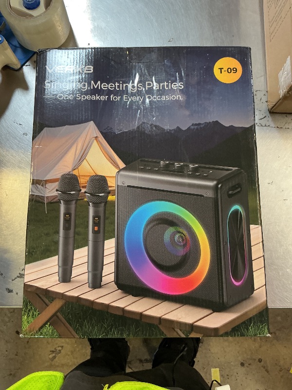 Photo 1 of Karaoke Machine with 2 Wireless Rechargeable Microphones: Portable Bluetooth Speaker for Adults & Kids - PA System with Lights Supports TWS/TF Card/USB/AUX for Home Party