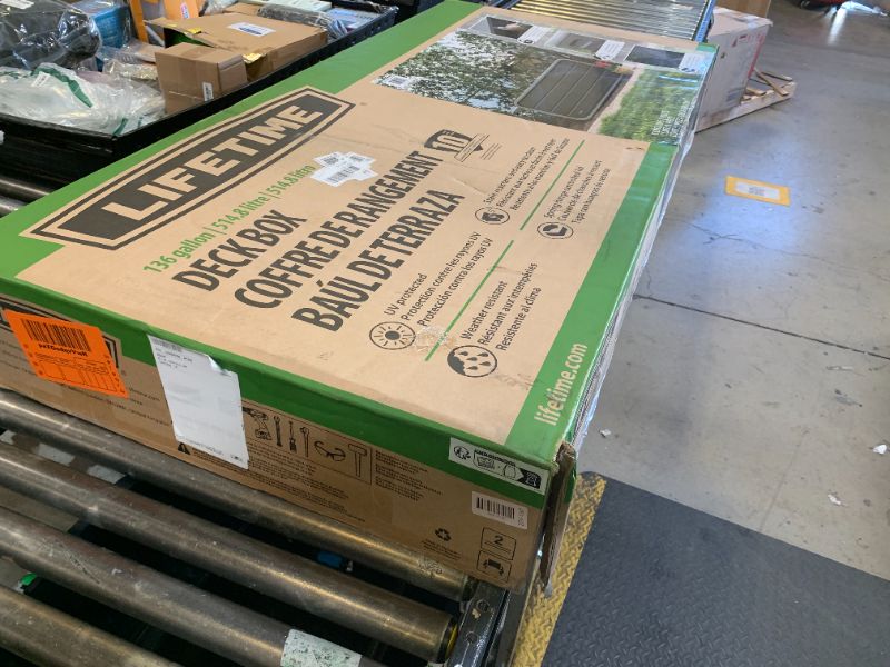 Photo 1 of LIFETIME 136?Gallon Modern Deck Box, Outdoor Storage Container, Weather?Resistant, UV?Protected, Lockable Lid