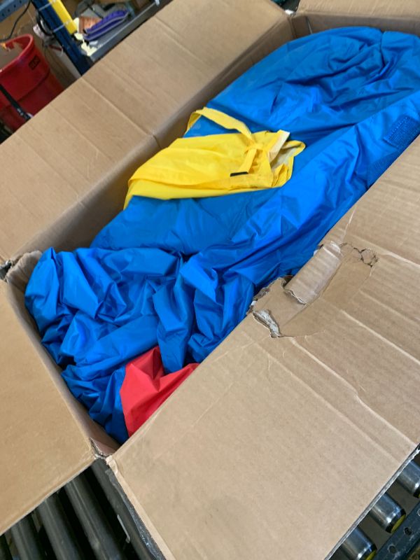 Photo 1 of Bounceland Inflatable Party Castle Bounce House Bouncer, 16 ft L x 13 ft W x 10.3 ft H, Basketball Hoop, Removable Sun Roof, UL Strong Blower included, Fun Slide and Bounce Area, Castle Theme for Kids