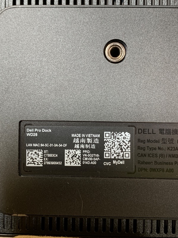 Photo 1 of Dell Pro Dock WD25 - USB Type-C with DP Alt Mode Connector, DisplayPort/HDMI/USB 3.2 Gen2 Connectivity, Up to 100-Watt Power delivery - Black