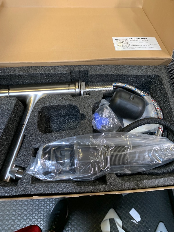 Photo 1 of Besfelos Bathroom Sink Faucet with Pull Out Sprayer, Single Handle Modern Bathroom Basin Faucet with Pop-up Sink Drain Stopper & Deck Plate 1 or 4-inch Centerset 3 Hole, Brushed Nickel