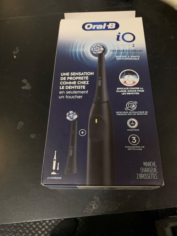 Photo 1 of Oral-B iO Series 2 Rechargeable Electric Powered Toothbrush Starter Kit, Night Black with 2 Brush Heads - Automatic Pressure Sensor to Protect Gums - 3 Modes - 2 Min Timer
