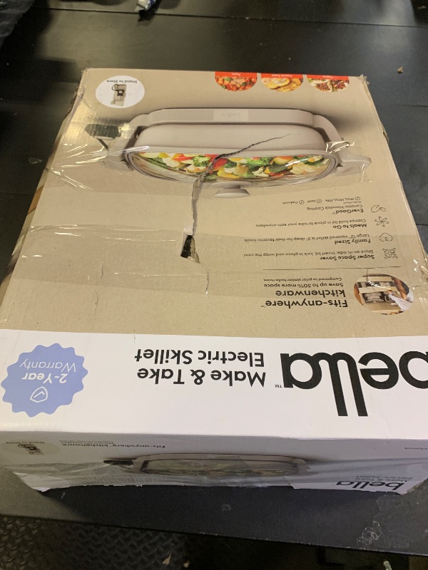 Photo 1 of **USED, DAMAGED** bella Make & Take Electric Skillet, Fits-anywhere™ kitchenware, EverGood™ Ceramic Coating, Adjustable Temperature & Dishwasher-Safe Tempered Glass Lid, Cast Aluminum Base, 1200 Watt, Oatmilk