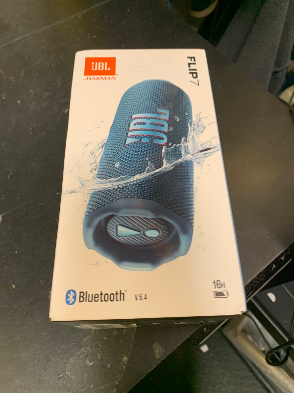 Photo 1 of JBL Flip 7 - Portable Waterproof and Drop-Proof Speaker, Bold JBL Pro Sound with AI Boost, 16Hrs of Playtime, and PushLock System with Interchangeable Accessories (Blue)