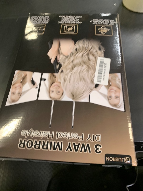 Photo 1 of JUSRON 360 Viewing Angle Self Hair Cutting Mirror, Clear Anti-Fog HD Glass (Black Without LED with Accessories)