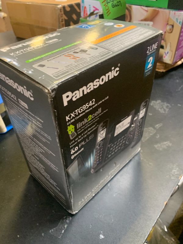 Photo 1 of Panasonic Cordless Phone System, 2 Line with 2 Handsets - Answering Machine, Link2Cell, 3-Way Conference, Call Block, Long Range DECT 6.0, Bluetooth - KX-TG9542B (Black)