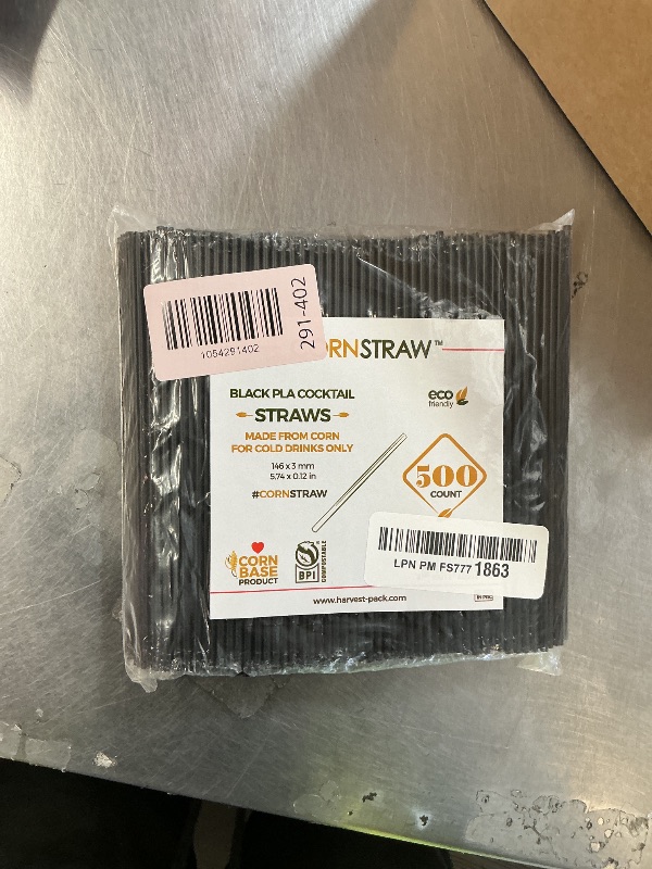 Photo 1 of [500 COUNT] CORNSTRAW 5" Short Cocktail Straws, Black PLA Cornstarch Plastic-Free Disposable Small Drink Stirrer, Swizzle Sticks, Mixer, for Cold Drinks, whiskey, Bar, Club, Party