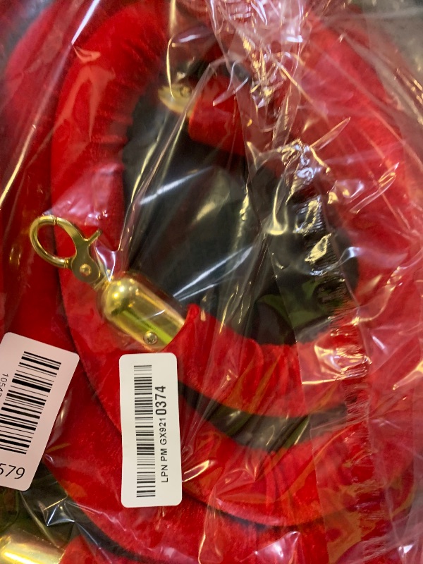 Photo 1 of 2 PCS Red Velvet Rope 5 Foot with Gold Hooks – Premium Stanchion Rope for Events and Crowd Control – Durable VIP Barrier for Queue Management and Decorative Use