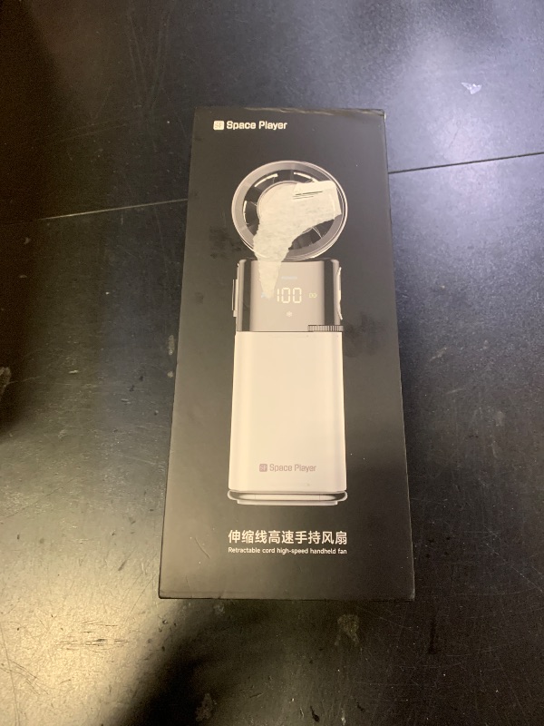 Photo 1 of **DAMAGED** SP Space Player Portable Handheld Turbo Fan with Ice Cooling, 9000mAh Rechargeable Personal Fan, 100-Speed Wind, Built-in Type-C Cable, LED Display,135° Tilt Foldable for Desk/Neck/Travel-White