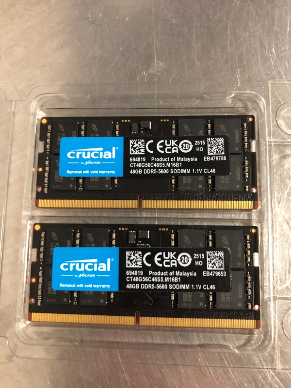 Photo 1 of Crucial 96GB DDR5 RAM, 5600MHz (or 5200MHz or 4800MHz) Laptop Memory Kit, SODIMM 262-Pin, Compatible with 13th Gen Intel Core and AMD Ryzen 6000 - CT2K48G56C46S5