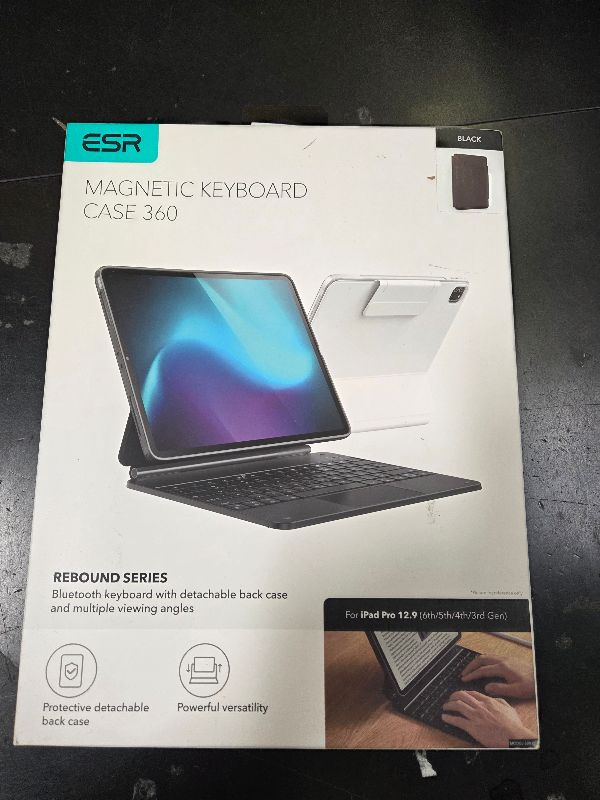 Photo 1 of ESR iPad Pro 12.9 Case with Keyboard, Easy-Set Magnetic Stand, Portrait/Raised Modes for iPad Pro 12.9 (6th/5th/5th/3rd), Removable Protective Case, Rebound 360 Series, Black