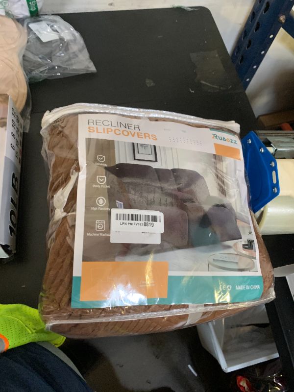 Photo 1 of Ruaozz Loveseat Recliner Covers with Console, 4-Pieces Recliner Sofa Covers Stretch Jacquard Reclining Couch Covers with Pockets Furniture Protector with Elastic Straps Bottom (Brown)