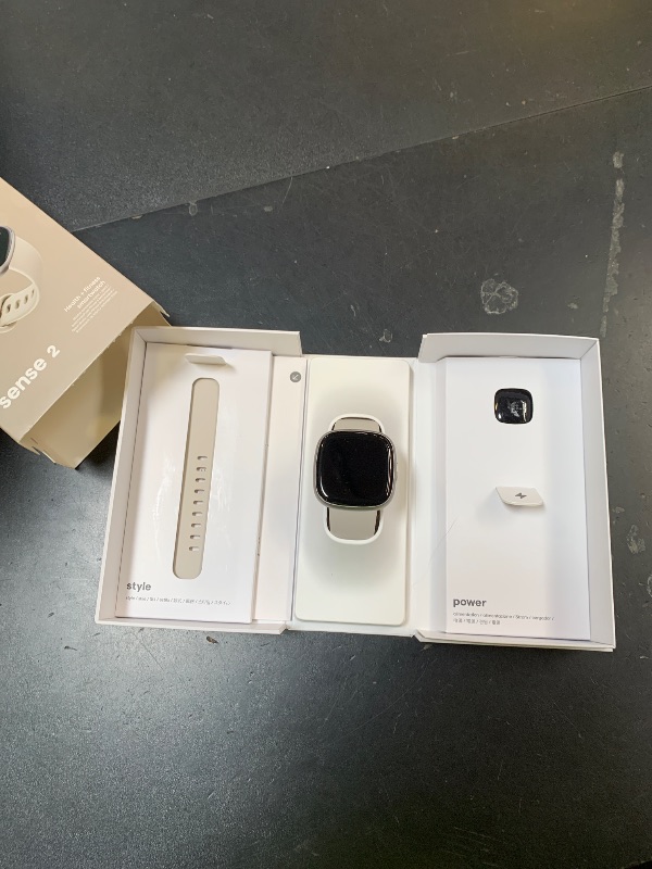 Photo 1 of Fitbit Sense 2 Advanced Health and Fitness Smartwatch with Tools to Manage Stress and Sleep, ECG App, SpO2, 24/7 Heart Rate and GPS, Lunar White/Platinum, One Size (S & L Bands Included)