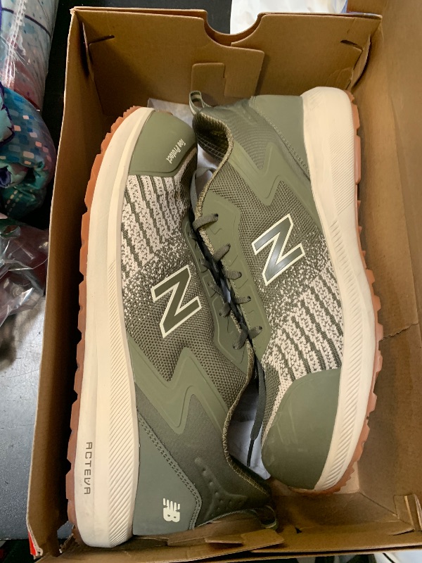 Photo 1 of New Balance Composite Toe Safety Shoe for Men Speedware - Slip Resistant, Puncture Resistant, Electrical Hazard, Olive/White, 11.5 Medium